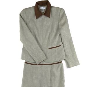 Dress Barn Size 6 Women's 2pc Skirt Suit Jacket/Coat Lined Zip Up Taupe